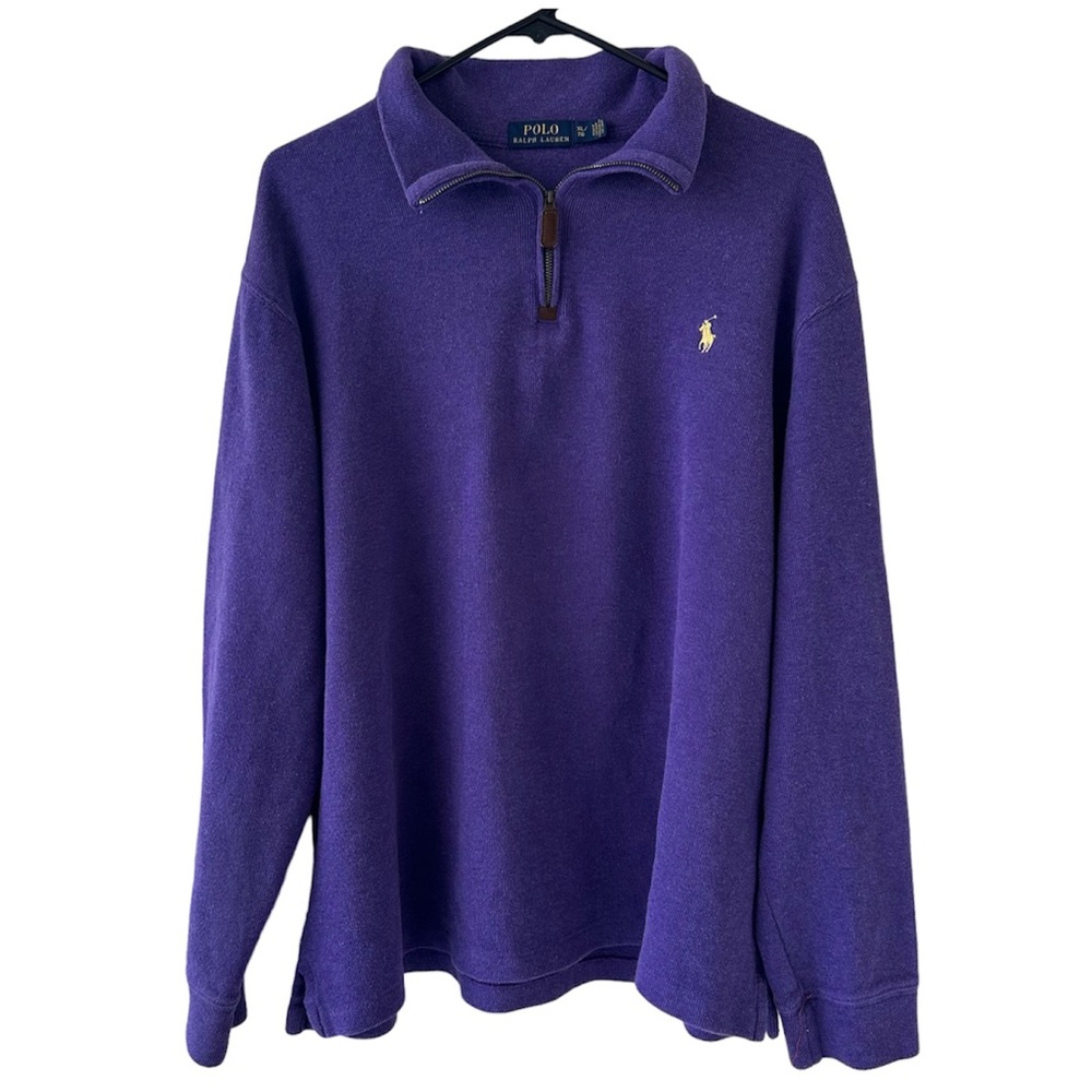 Polo Ralph Lauren Sweater Men’s XL Purple Luxury Quarter-Zip Pullover Cotton